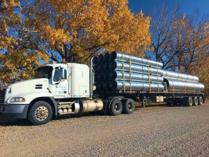 Truck carrying construction products